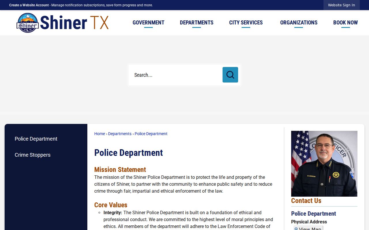 Lavaca County bench warrant records, Shiner Police Department contact page