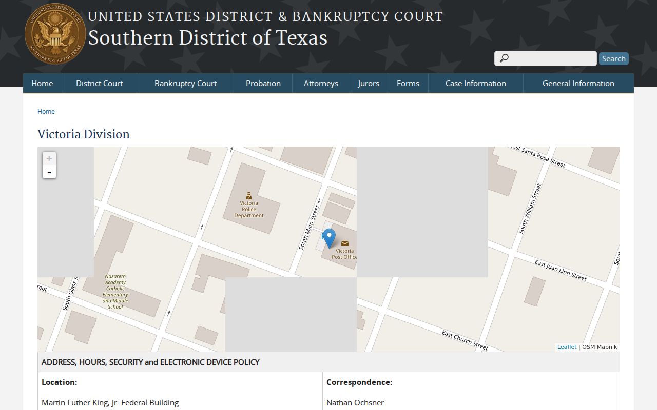 Lavaca County arrest warrant jurisdiction, Southern District of Texas Victoria Division