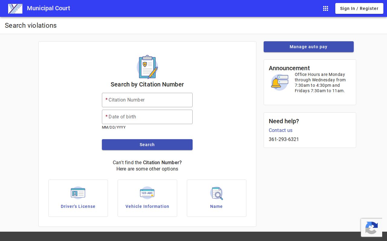 Lavaca County arrest warrant records, Yoakum municipal citation search interface