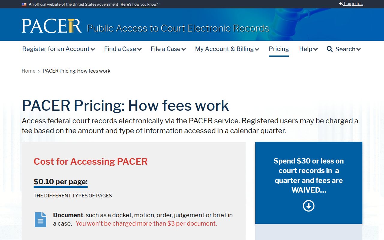 Lavaca County warrant research, PACER federal docket access and fee information