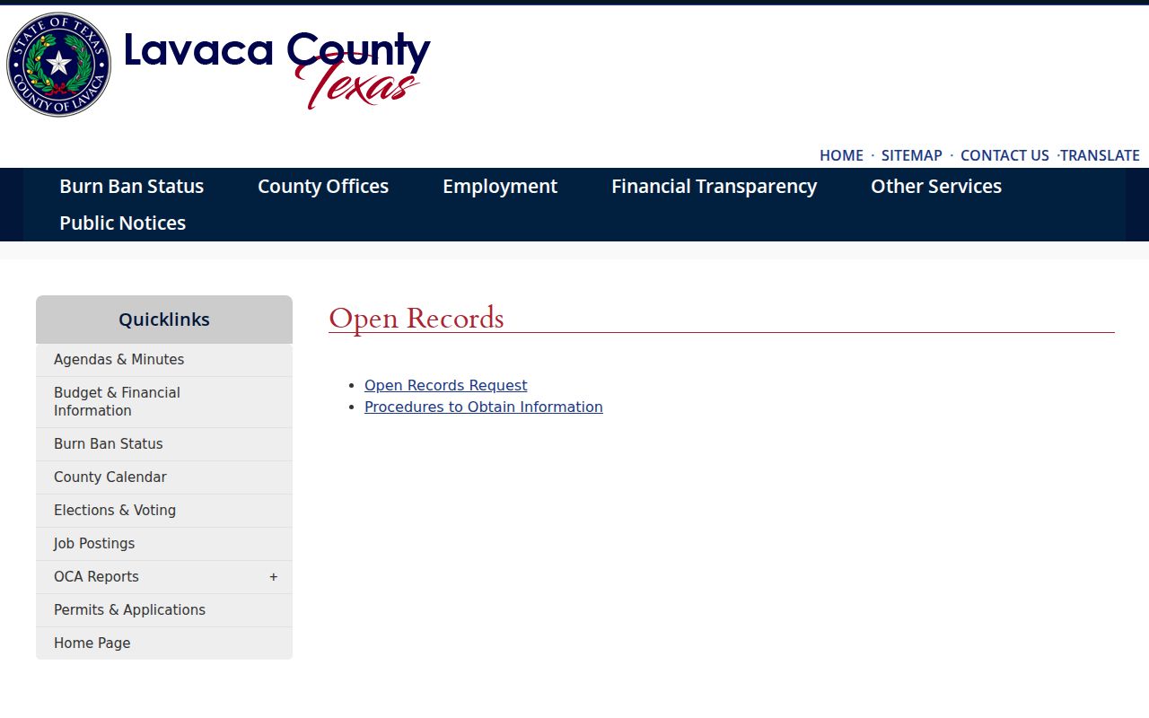 Lavaca County warrant records, official public-records request page